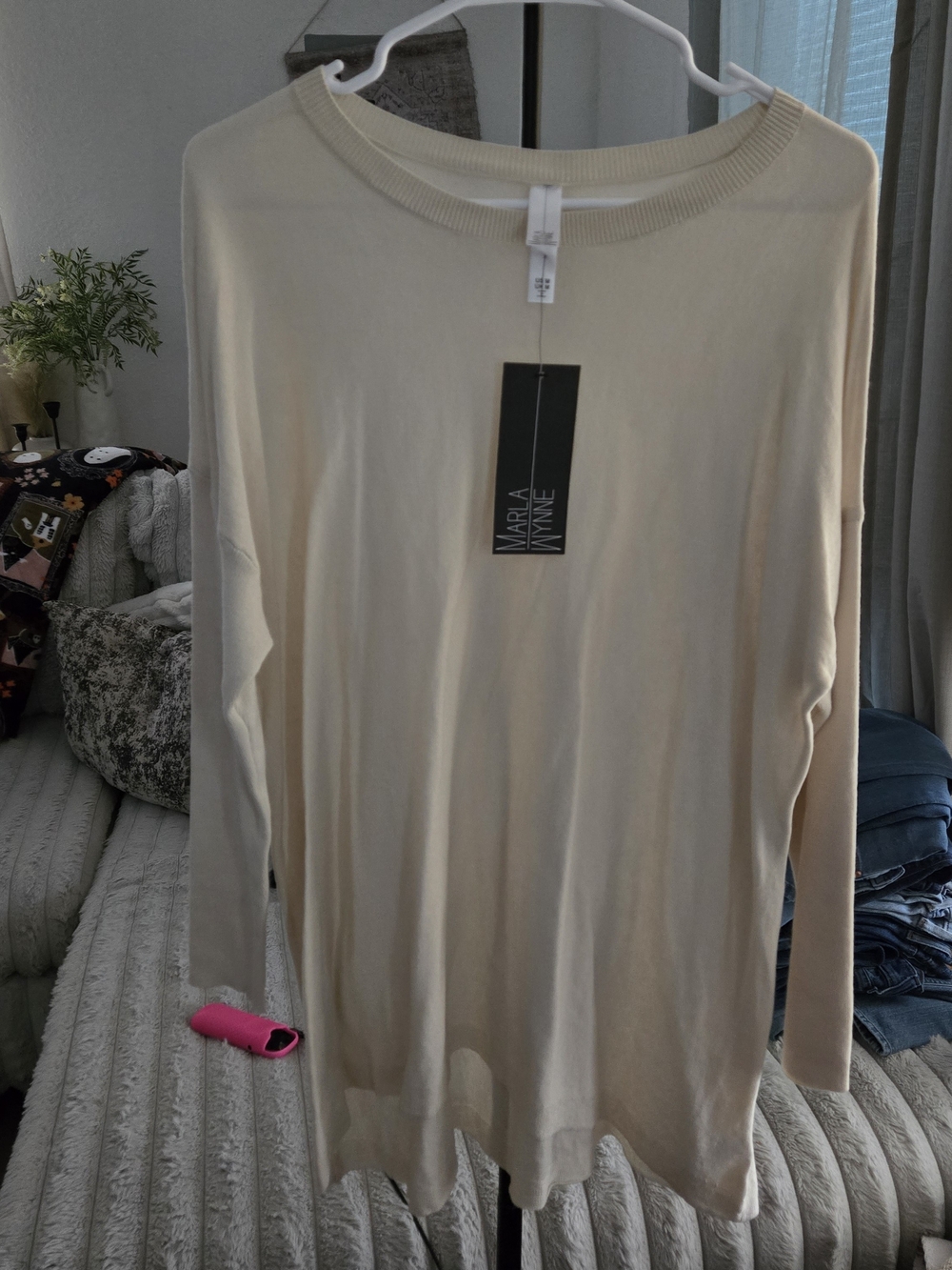 MarlaWynne Cream Lightweight Crewneck Sweater